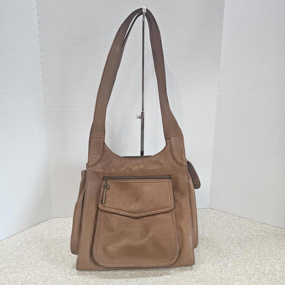 Fossil 75082 Brown Leather Crossbody Purse Bag Multi Organizer Zipper & Snap - Picture 2 of 14